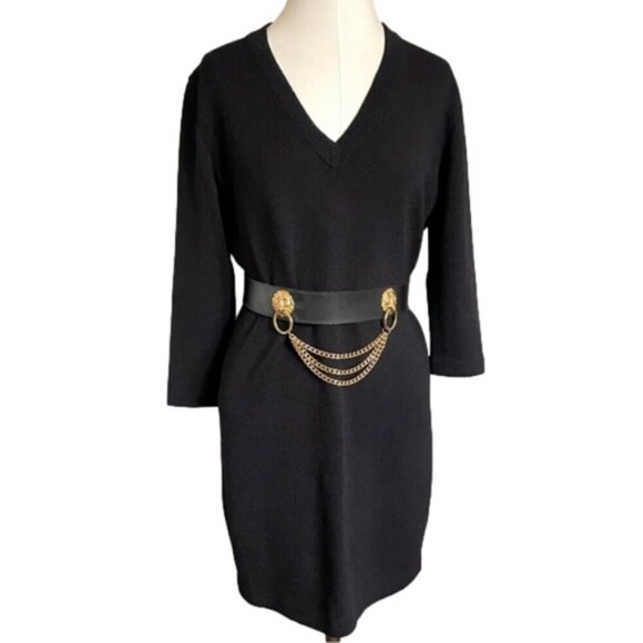 St John Black Wool Blend Santana Knit V-Neck Knee Dress - 6, made in USA 🇺🇸 - Picture 1 of 8